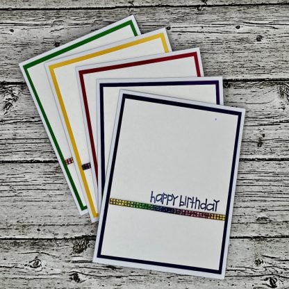 Five colors of happy birthday bling cards