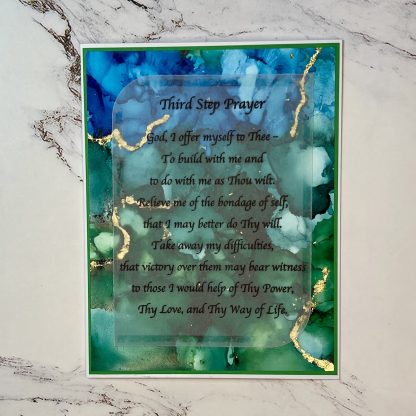 Third step prayer card blue and green