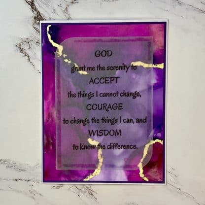 Serenity prayer recovery card - pink and purple