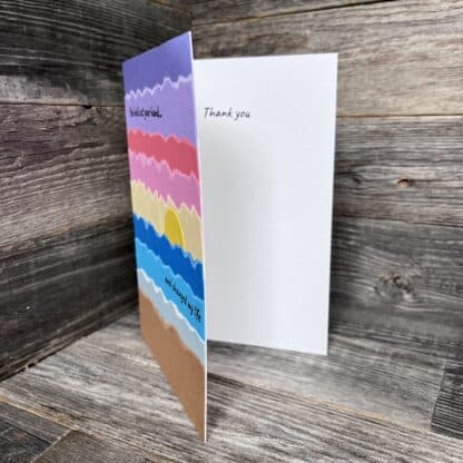 Colorful handmade recovery card with uplifting slogan and thank you message.