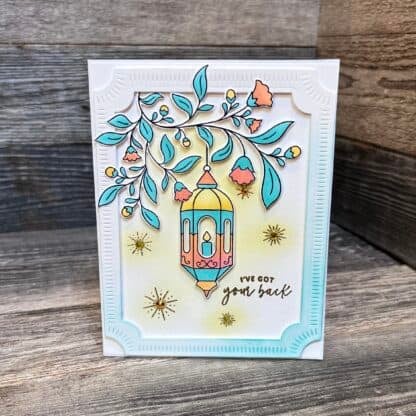 Beautiful handmade recovery card with lantern and floral design, inspiring recovery message.