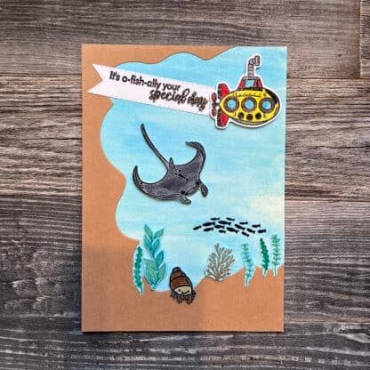 Creative handmade recovery card with underwater sea life and a submarine.