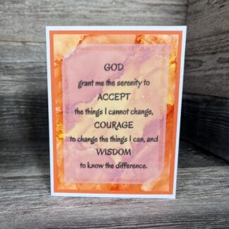 Inspirational handmade recovery card with serenity prayer for sobriety.