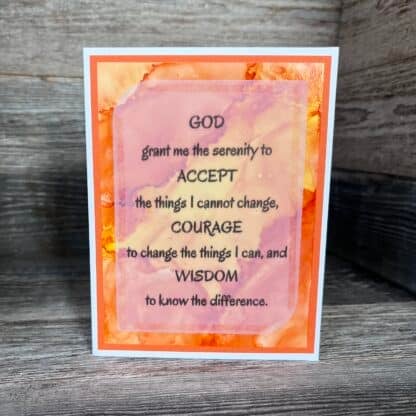 Inspirational handmade recovery card with serenity prayer for sobriety.