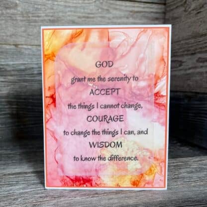Serenity prayer card with watercolor background for recovery and hope.